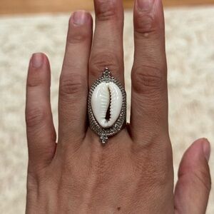 Child of Wild White Cowrie Shell & Silver Pavé Ring